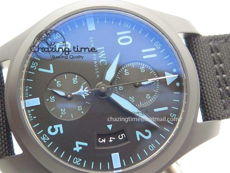 MIROTIME 0422 Comfortable Pilot Chrono IW388003 Real Ceramic ZF 1:1 Best Edition On Black Nylon Strap A 7322